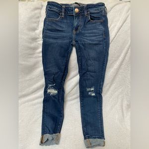 American Eagle Super Stretch Distressed Cuffed Jegging Jeans; 0
